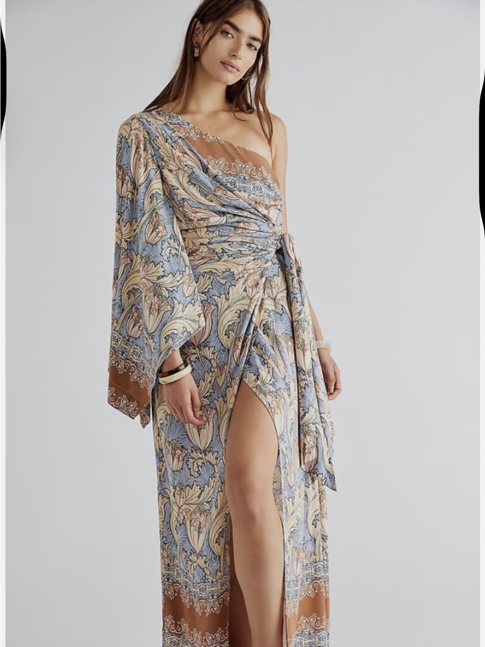 Free People Pardon My French Maxi Dress one shoulder art deco Size S